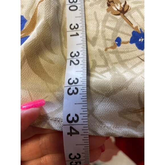 Vintage 90s BICE Blue White Tan Floral Elastic Waist Long Maxi Skirt Sz 8 - Picture 8 of 9